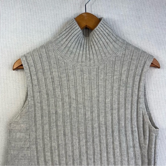 Vince Wool Cashmere Blend Size M Gray Mixed Ribbed Sleeveless Turtleneck Sweater - Picture 5 of 13